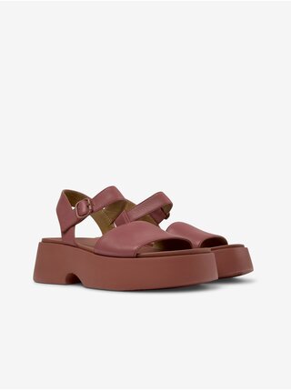 Hnedo-vínové dámske kožené sandálky Camper Tasha