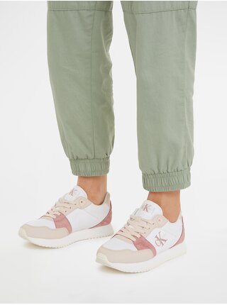 Ružovo-biele dámske tenisky s detailmi v semišovej úprave Calvin Klein Jeans