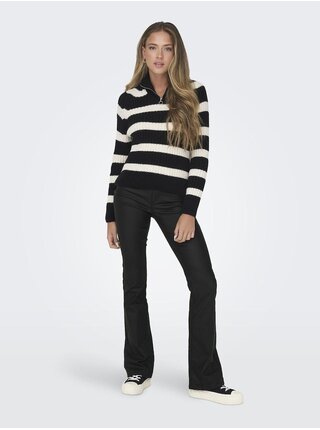 Černé dámské koženkové skinny flared fit kalhoty ONLY Blush
