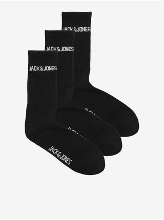 Súprava troch párov pánskych čiernych ponožiek Jack & Jones JACMELVIN