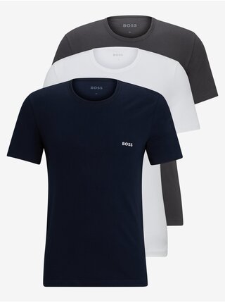 Šedo-bielo-čierna sada troch tričiek Hugo Boss