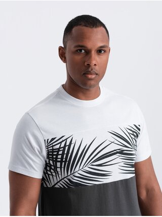 Bílo-šedé pánské tričko s potiskem Ombre Clothing