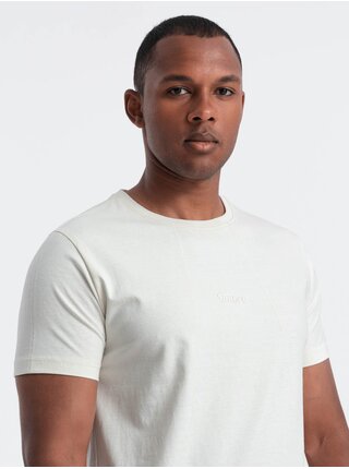 Krémové pánske tričko s jemnou výšivkou Ombre Clothing