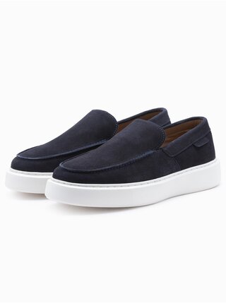 Tmavě modré pánské semišové nazouvací polobotky Ombre Clothing