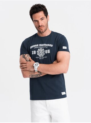 Tmavě modré pánské tričko s potiskem Ombre Clothing