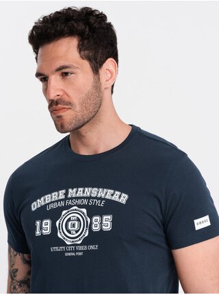 Tmavě modré pánské tričko s potiskem Ombre Clothing