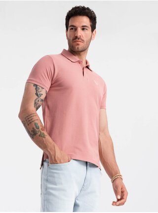 Růžové pánské basic polo tričko Ombre Clothing