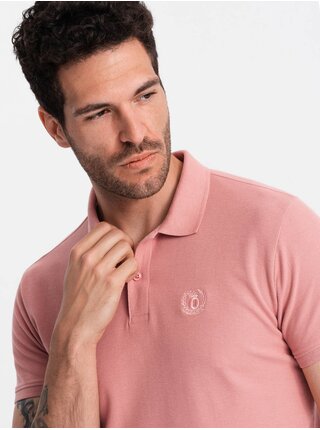 Růžové pánské basic polo tričko Ombre Clothing