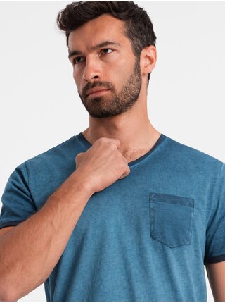 Modré pánské žíhané tričko Ombre Clothing