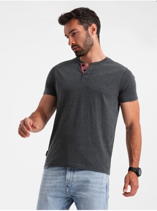 Černé pánské tričko s výstřihem henley Ombre Clothing