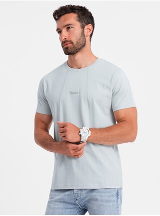 Šedé pánské tričko s jemnou výšivkou Ombre Clothing