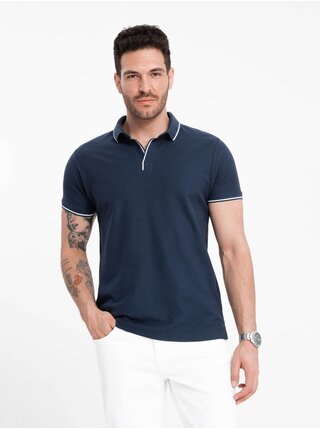 Tmavě modrá pánské polo tričko bez knoflíků Ombre Clothing