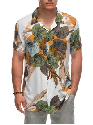 Pánská viskózová vzorovaná košile s krátkým rukávem OM-SHPS-0113 Ombre Clothing bílá