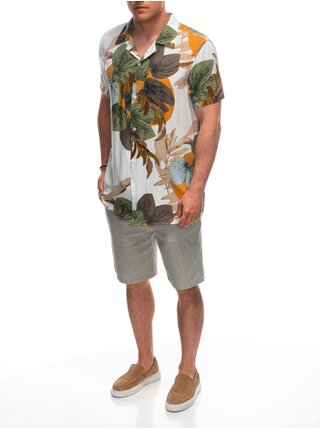 Pánská viskózová vzorovaná košile s krátkým rukávem OM-SHPS-0113 Ombre Clothing bílá