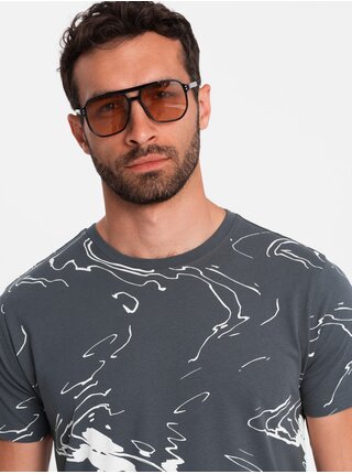 Šedé pánské vzorované tričko Ombre Clothing