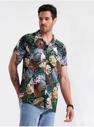 Modrá pánská vzorovaná košile s krátkým rukávem Ombre Clothing