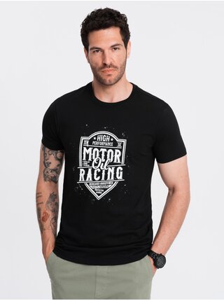 Čierne pánske tričko s potlačou Ombre Clothing