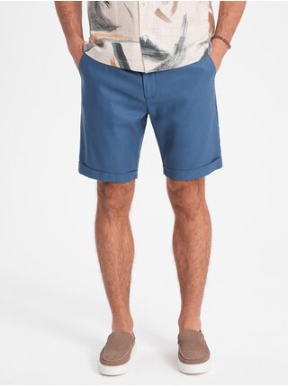Modré pánske kraťasy s prímesou ľanu Ombre Clothing