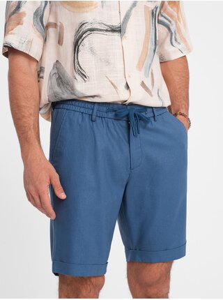 Modré pánske kraťasy s prímesou ľanu Ombre Clothing