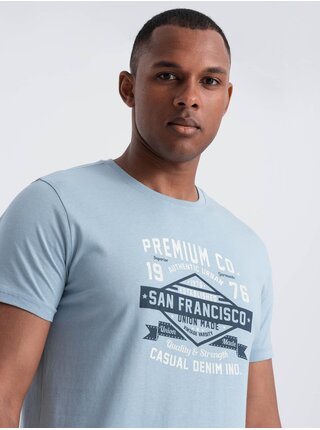 Svetlomodré pánske tričko s potlačou San Francisco Ombre Clothing