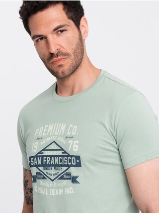 Mentolové pánské tričko s potiskem San Francisco Ombre Clothing
