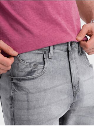 Šedé pánske džínsové kraťasy Ombre Clothing