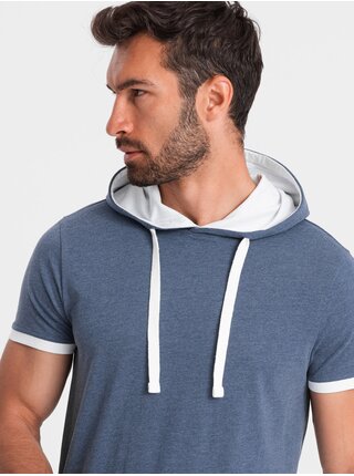 Modré pánské tričko s kapucí Ombre Clothing