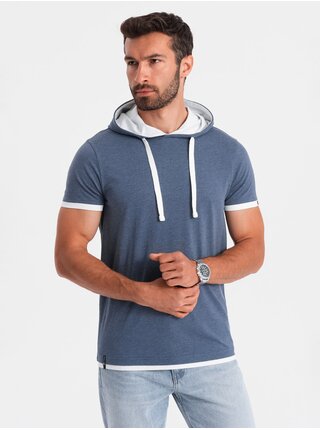 Modré pánské tričko s kapucí Ombre Clothing