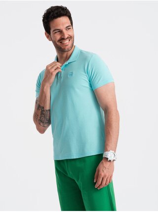 Mentolové pánske basic polo tričko Ombre Clothing