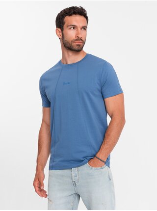 Modré pánske tričko s jemnou výšivkou Ombre Clothing