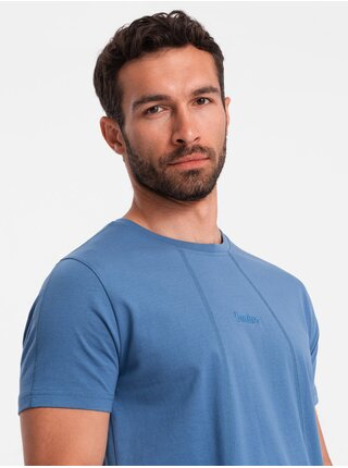 Modré pánske tričko s jemnou výšivkou Ombre Clothing