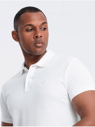 Bílé pánske basic polo tričko Ombre Clothing