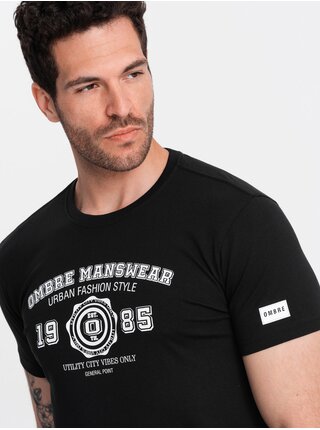 Černé pánské tričko s potiskem Ombre Clothing