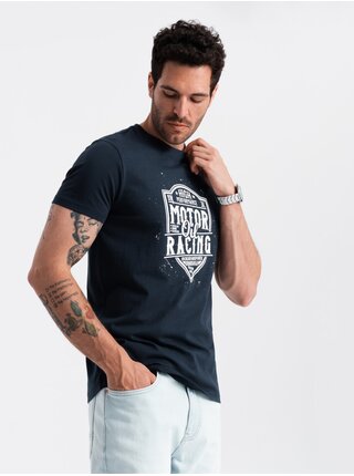 Tmavě modré pánské tričko s potiskem Ombre Clothing