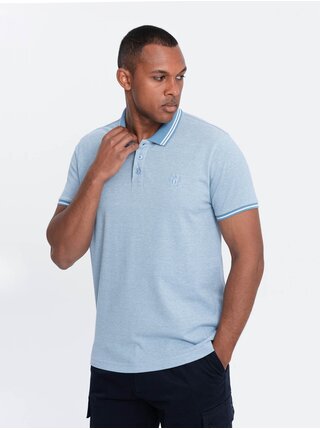 Svetlomodré pánske melírované polo tričko Ombre Clothing