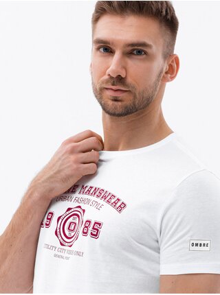 Bílé pánské tričko s potiskem Ombre Clothing