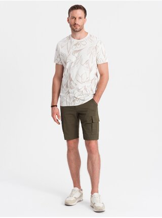 Zelené pánske cargo kraťasy Ombre Clothing