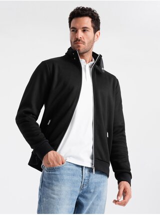 Čierna pánska bunda s vysokým golierom a fleecovým vnútrom Ombre Clothing