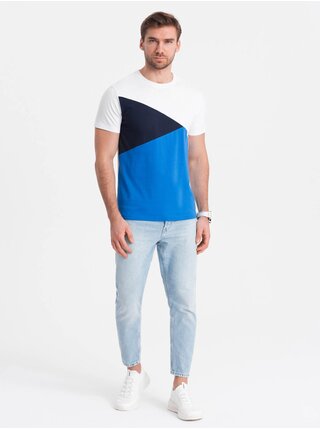 Bielo-modré pánske bavlnené tričko Ombre Clothing