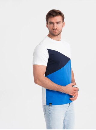 Bielo-modré pánske bavlnené tričko Ombre Clothing