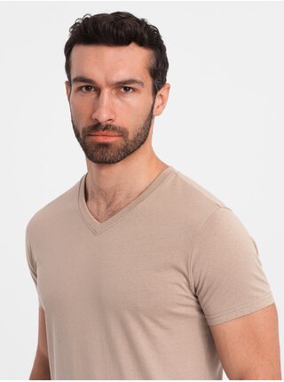 Šedá pánské bavlněné basic tričko s výstřihem Ombre Clothing