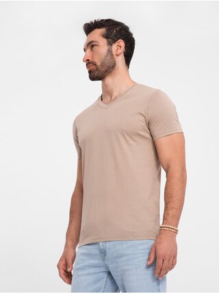 Šedá pánské bavlněné basic tričko s výstřihem Ombre Clothing