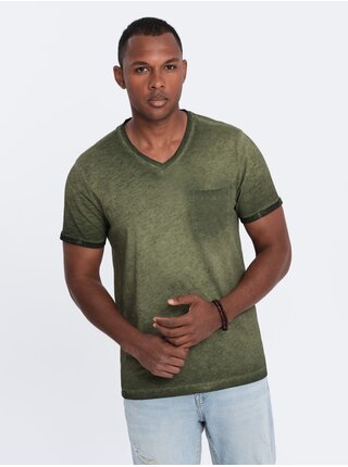 Zelené pánské žíhané tričko Ombre Clothing