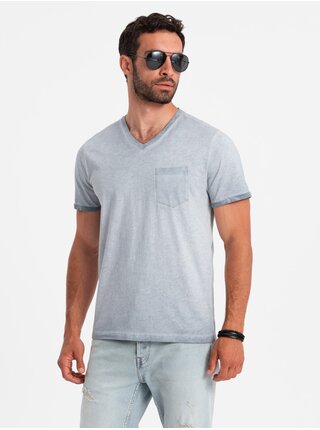 Šedé pánské žíhané tričko Ombre Clothing