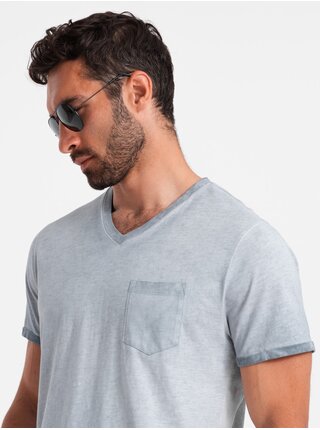Šedé pánské žíhané tričko Ombre Clothing