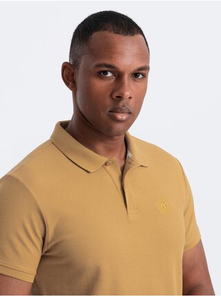 Hořčicové pánské basic polo tričko Ombre Clothing