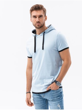 Svetlomodré pánske tričko s kapucňou Ombre Clothing