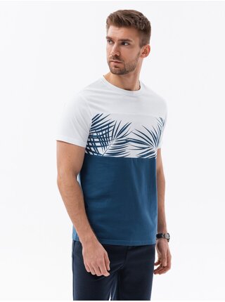 Bielo-modré pánske tričko s potlačou Ombre Clothing