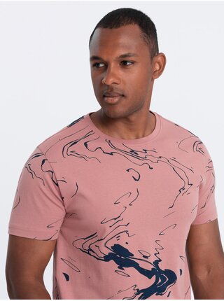 Růžové pánské vzorované tričko Ombre Clothing