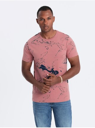 Růžové pánské vzorované tričko Ombre Clothing